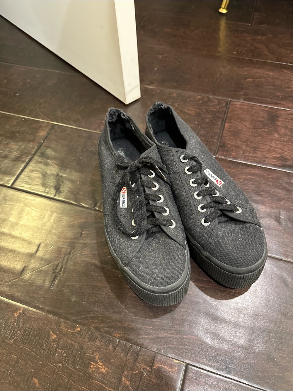 Superga Black Canvas Platform Sneakers with Thick Sole